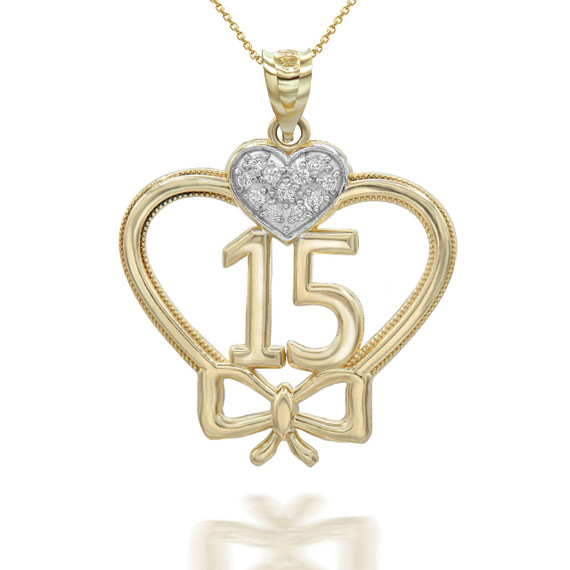 Gold Diamond Quinceanera Pendant Necklace