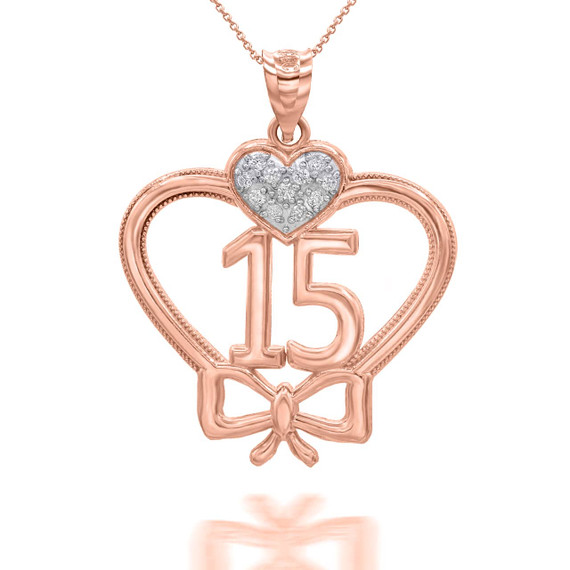 Rose Gold Diamond Quinceanera Pendant Necklace