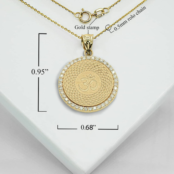 Gold Diamond Ohm Pendant Necklace With Measurements