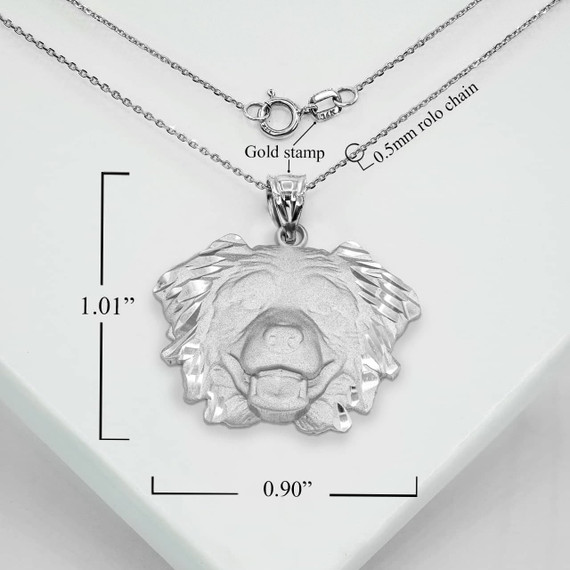 White Gold Dog Australian Shepherd Pendant Necklace With Measurements