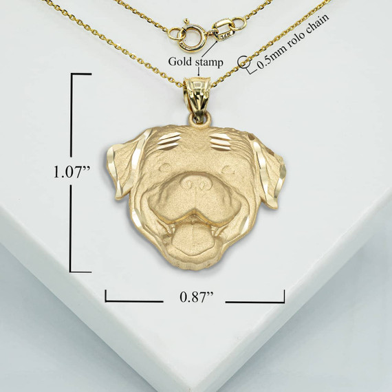 Yellow Gold Dog Rottweiler Pendant Necklace With Measurements