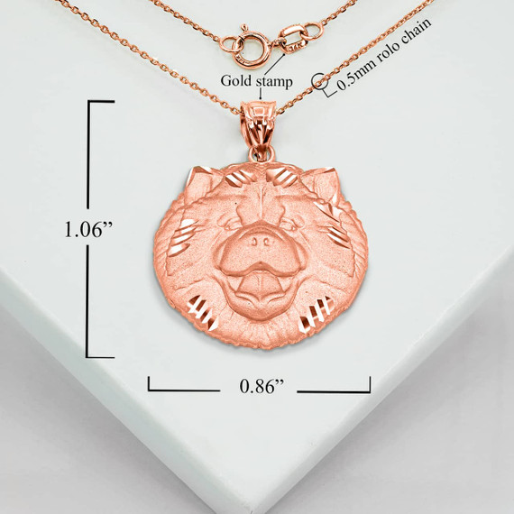 Rose Gold Dog Chow Chow Pendant Necklace With Measurements