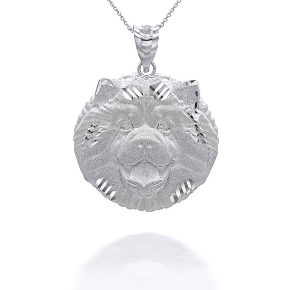 .925 Sterling Silver Diamond Cut Chow Chow Pet Dog Pendant Necklace