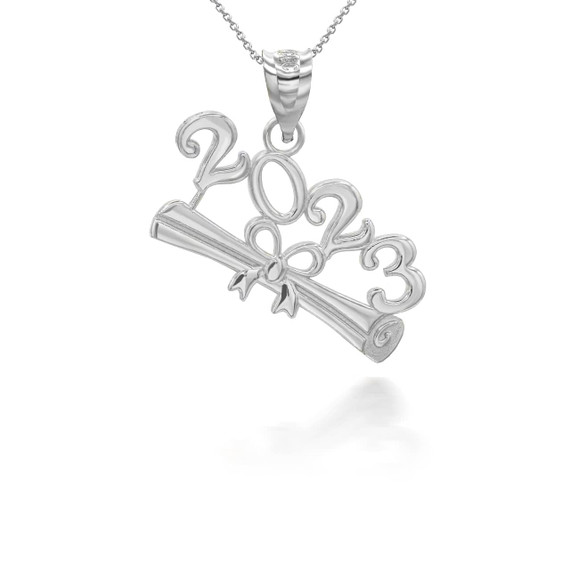 White Gold 2023 Graduation Diploma Pendant Necklace