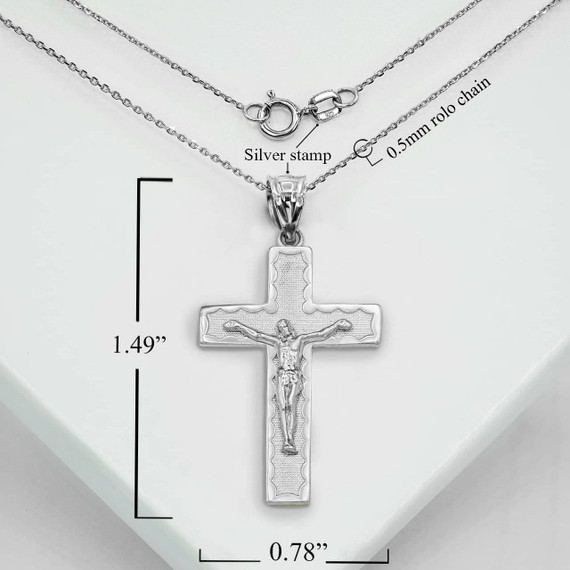 Silver Crucifix Cross Pendant Necklace With Measurements 