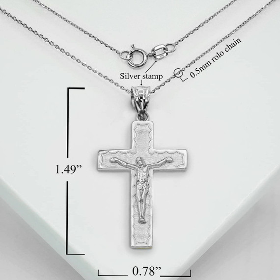 Silver Crucifix Cross Pendant Necklace With Measurements