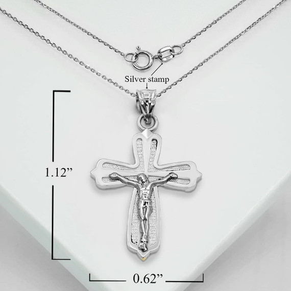 Silver Mini Crucifix Pendant Necklace With Measurements