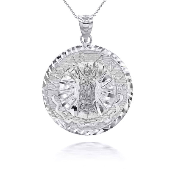 White Gold 15 Anos Our Lady Of Guadalupe Pendant Necklace