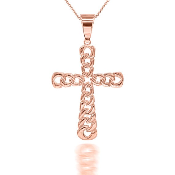 Rose Gold Mini Cuban Link Cross Pendant Necklace