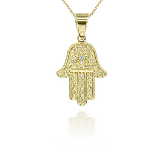 Gold Diamond Hamsa Pendant Necklace