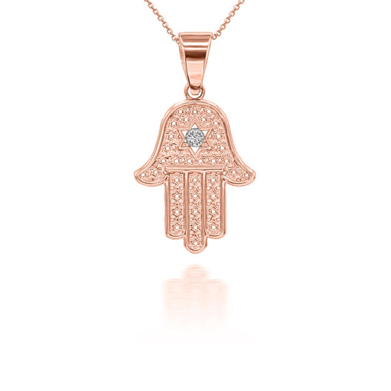 Rose Gold Diamond Hamsa Pendant Necklace