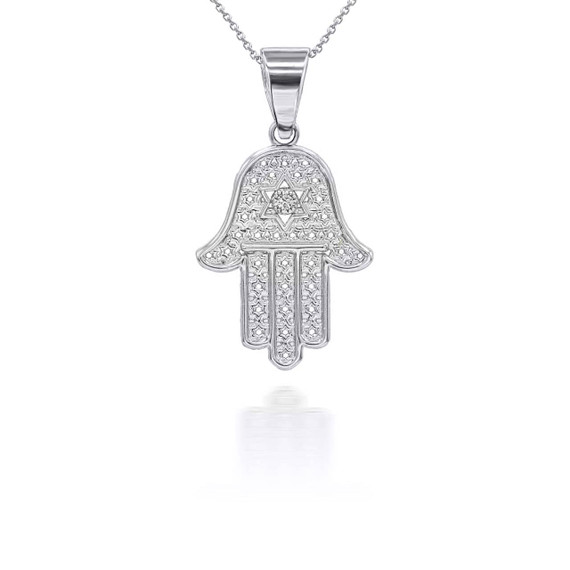 White Gold Diamond Hamsa Pendant Necklace