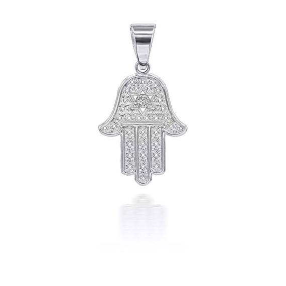 Silver Diamond Hamsa Pendant