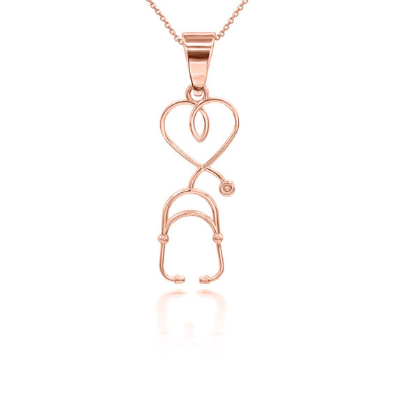 Rose Gold Heart Stethoscope Pendant Necklace