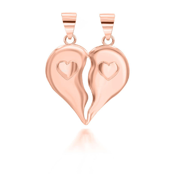 Rose Gold Separated Hearts With Heart Design Pendant