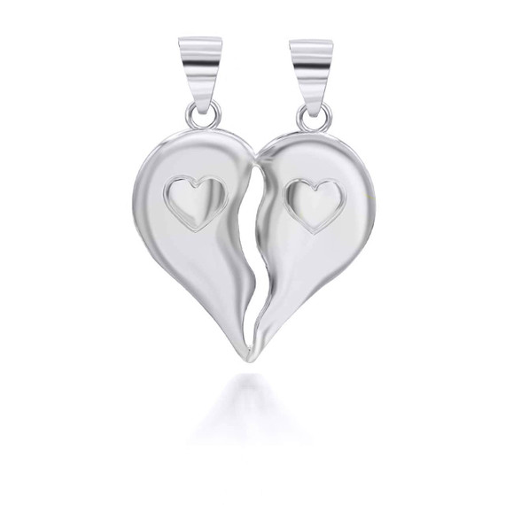 White Gold Separated Hearts With Heart Design Pendant