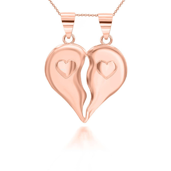 Rose Gold Separated Hearts With Heart Design Pendant Necklace