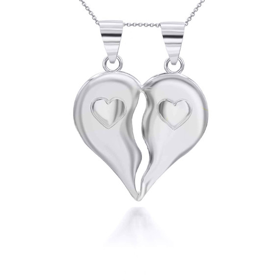 Silver Separated Hearts With Heart Design Pendant Necklace