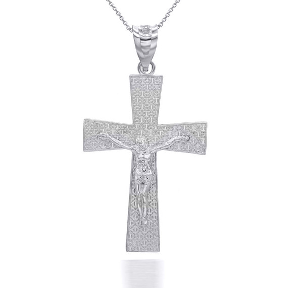 White Gold Cross Crucifix Pendant Necklace