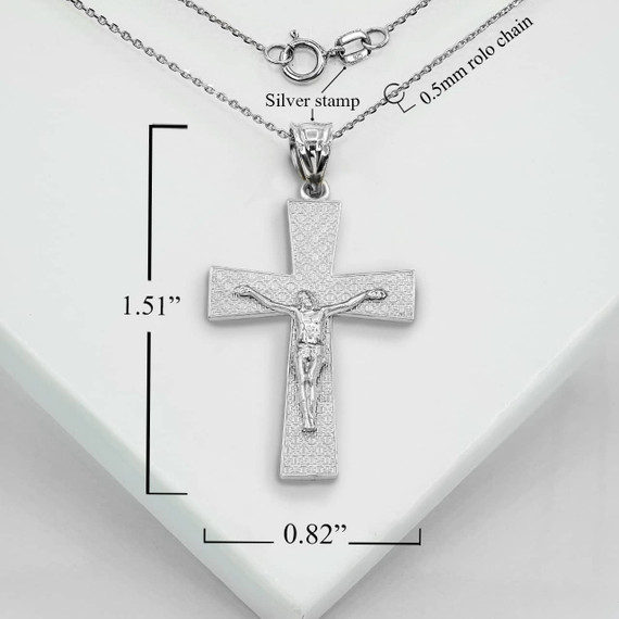 Silver Cross Crucifix Pendant Necklace With Measurements