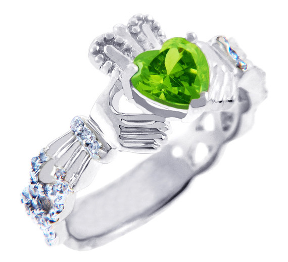 Gold Diamond Claddagh Ring 0.40 Carats with Gemstone