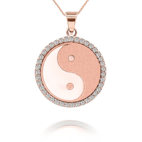 Rose Gold Chinese Yin & Yang Tai Chi with Diamonds Pendant Necklace