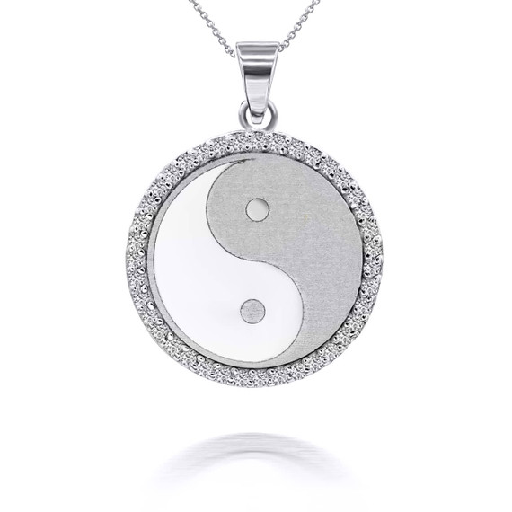 White Gold Chinese Yin & Yang Tai Chi with Diamonds Pendant Necklace