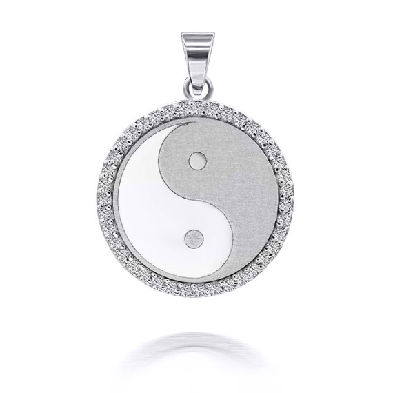 White Gold Chinese Yin & Yang Tai Chi with Diamonds Pendant