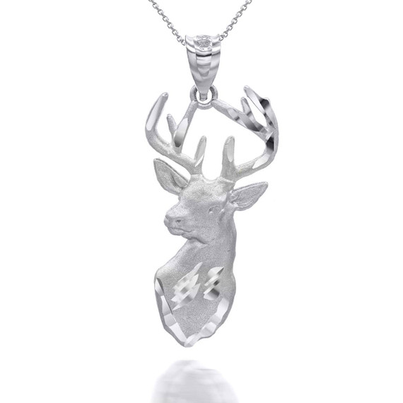 White Gold Stag Head Pendant Necklace