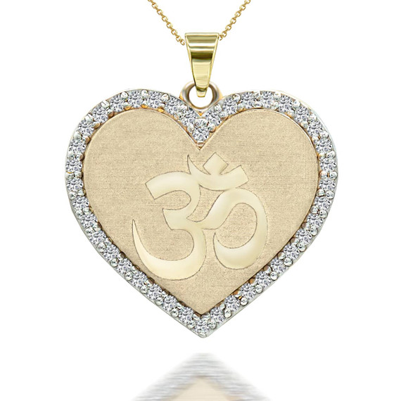 Gold Ohm with Diamond Border Pendant Necklace