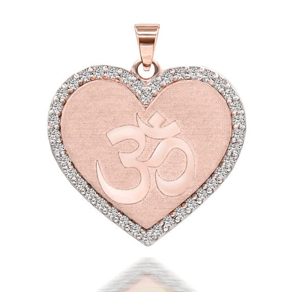 Rose Gold Ohm with Diamond Border Pendant