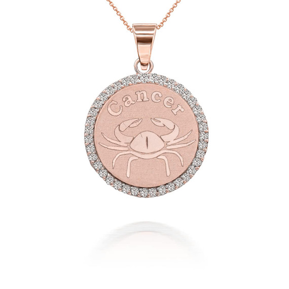 Rose Gold Cancer Zodiac Sign With Diamonds Pendant Necklace