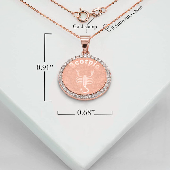 Rose Gold Scorpio Zodiac Sign With Diamonds Pendant Necklace With Measurements