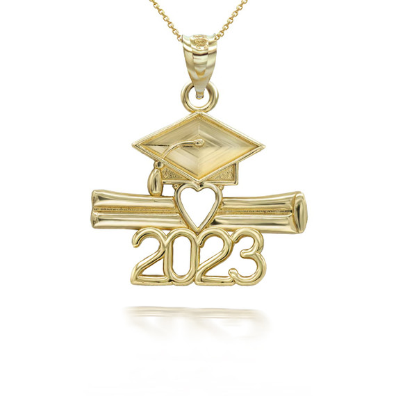 Gold 2023 Graduation Cap and Diploma Pendant Necklace