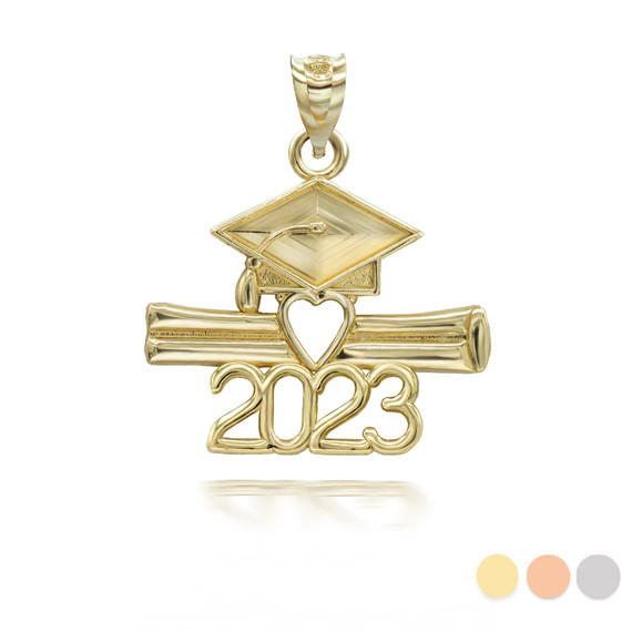 Gold 2023 Graduation Cap and Diploma Pendant