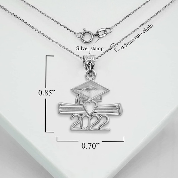 Silver 2022 Queen Graduation Cap And Diploma Pendant Necklace With Measurements