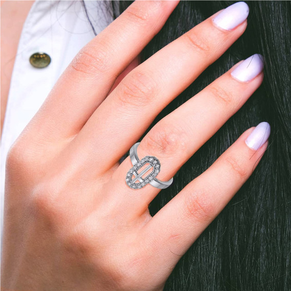 Silver Cross Ring CZ On Model