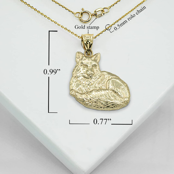 Gold Wild Fox Symbol of Cleverness Pendant Necklace With Measurements