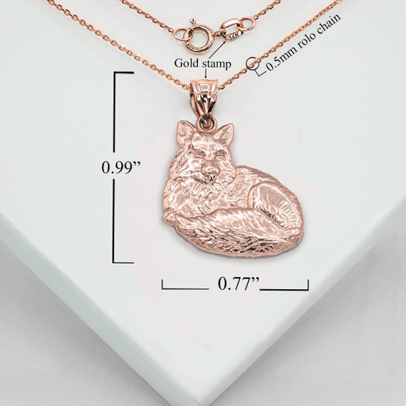 Rose Gold Wild Fox Symbol of Cleverness Pendant Necklace With Measurements