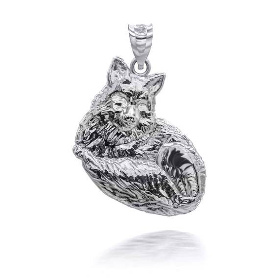 White Gold Wild Fox Symbol of Cleverness Pendant