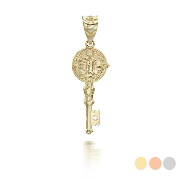 Gold San Benito Patron Saint of Education Key Pendant 