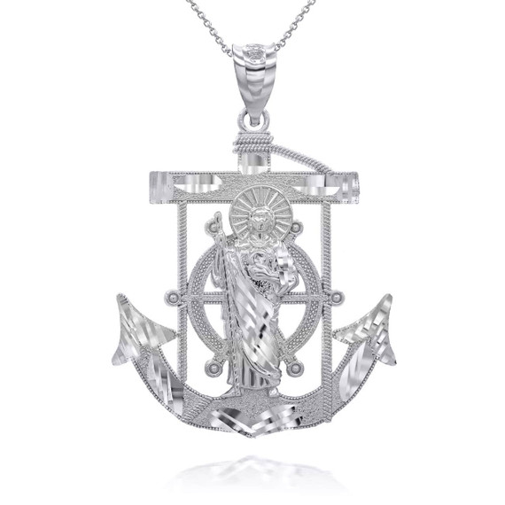 White Gold Saint Jude Mariner Pendant Necklace