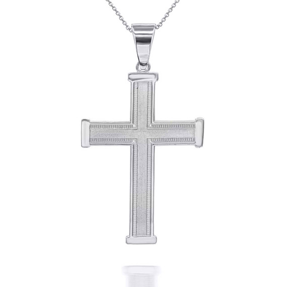 .925 Sterling Silver Beaded Cross Pendant Necklace