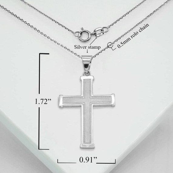.925 Sterling Silver Beaded Cross Pendant Necklace With Measurements