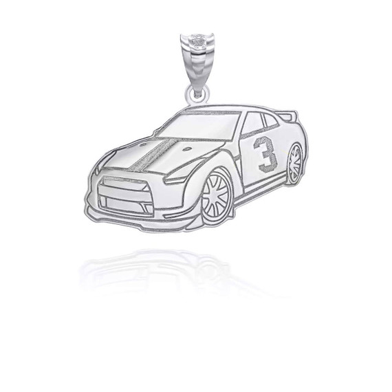 Silver Personalized Race Car Reversible Pendant 