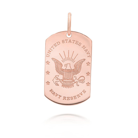Rose Gold Personalized US Navy Reserve Dog Tag Reversible Pendant 