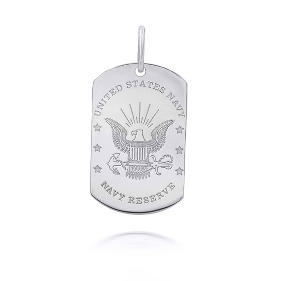 White Gold Personalized US Navy Reserve Dog Tag Reversible Pendant 