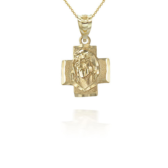 Gold Jesus Face On a Cross Pendant Necklace