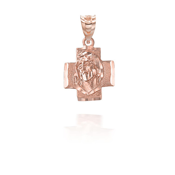 Rose Gold Jesus Face On a Cross Pendant