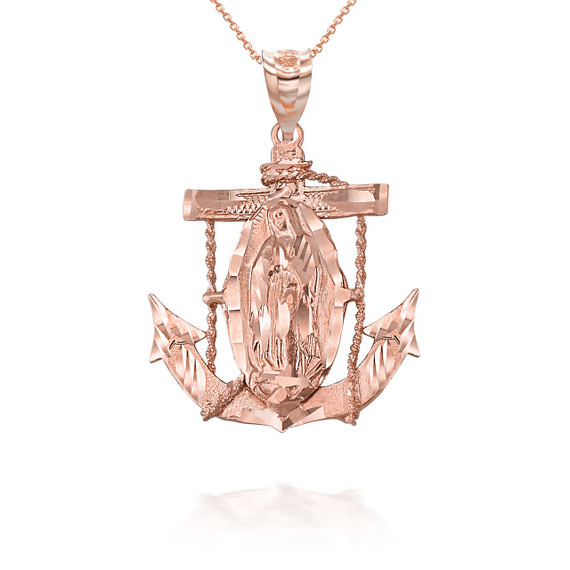 Rose Gold Our Lady Of Guadalupe On Anchor Pendant Necklace